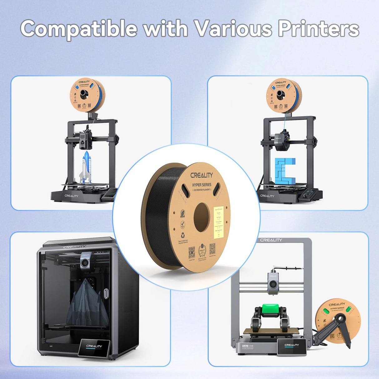 Creality Upgrade Hyper PETG Filament for K1 Max Christmas Decorations, 2024 Latest Batch, High Speed 30-600mm/s 3D Printer Filament PETG, No Stringing Good Layer Adhesion Fit Various 3D Printers Creality