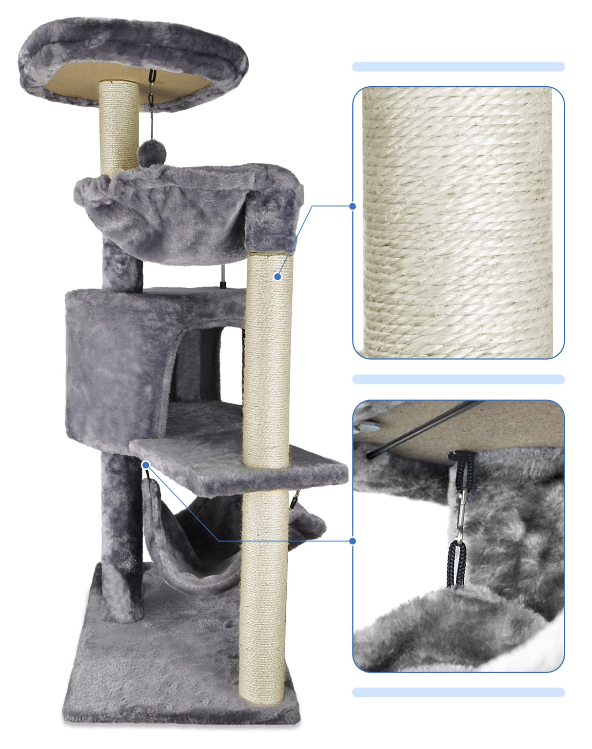 YUNIQUE Cat Tree with Cat Condo and Big Hammock, Grey YUNIQUE