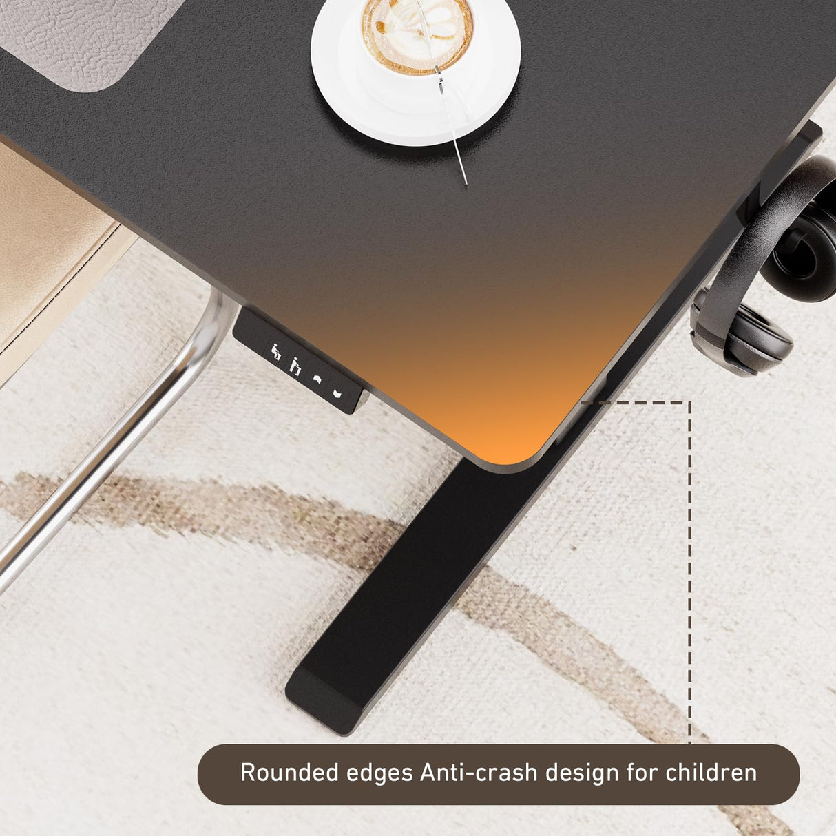 Ywin Electric Height Adjustable Standing Desk, Sit Stand Desk Workstations with Hook, Ergonomic Desk for Home Office Stand Up Desk with Wheels (Black, 48 * 24 inch) Ywin