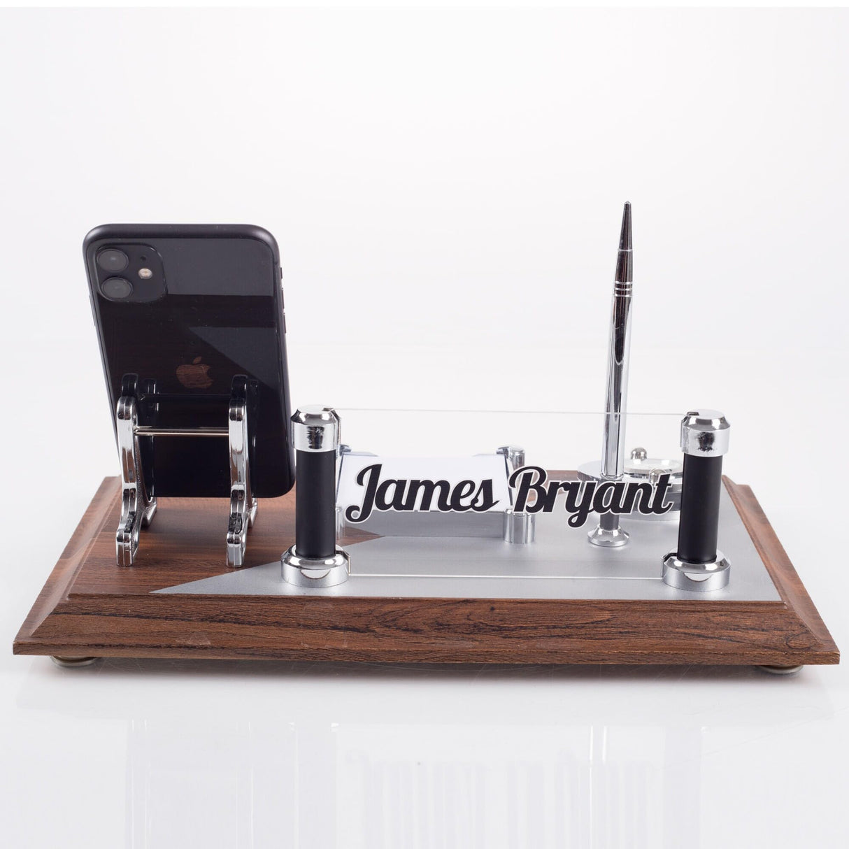 ofistike Wood Desk Name Plate Office Organizer, Solid Wooden Membrane Coating Desktop Sign with Phone Holder, Pen, Notepad and Clock ofistike
