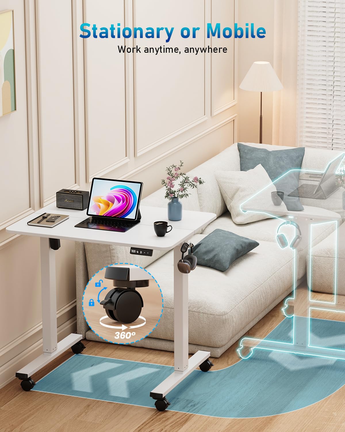 Xyndyx Small Height Adjustable Electric Standing Desk, 31.5" x 23.6" Sit Stand up Desk with Splice Board, Ergonomic Rising Computer Home Office Desk Table with Memory Preset, White Frame/White Top Xyndyx