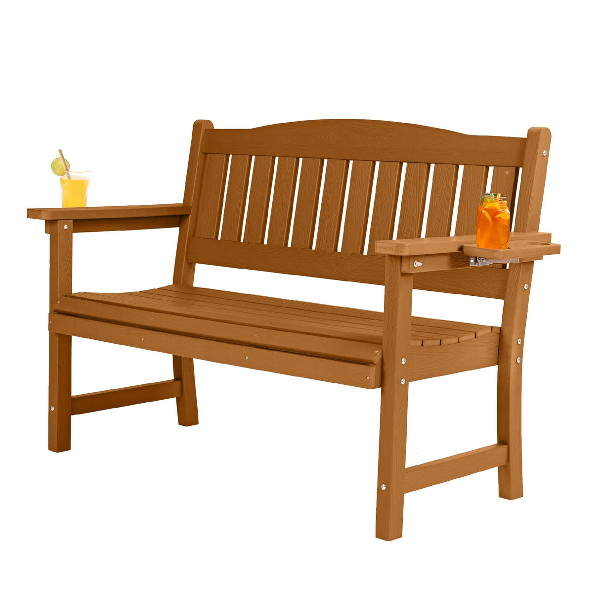2-Person HIPS Outdoor Benches, Weatherproof Garden Bench with 800 lbs Weight Capacity, Artificial Wood Grains, Never Rot or Fade, Patio Benches for Garden, Porch, Balcony, Backyard,Park, Brown Sunnibety