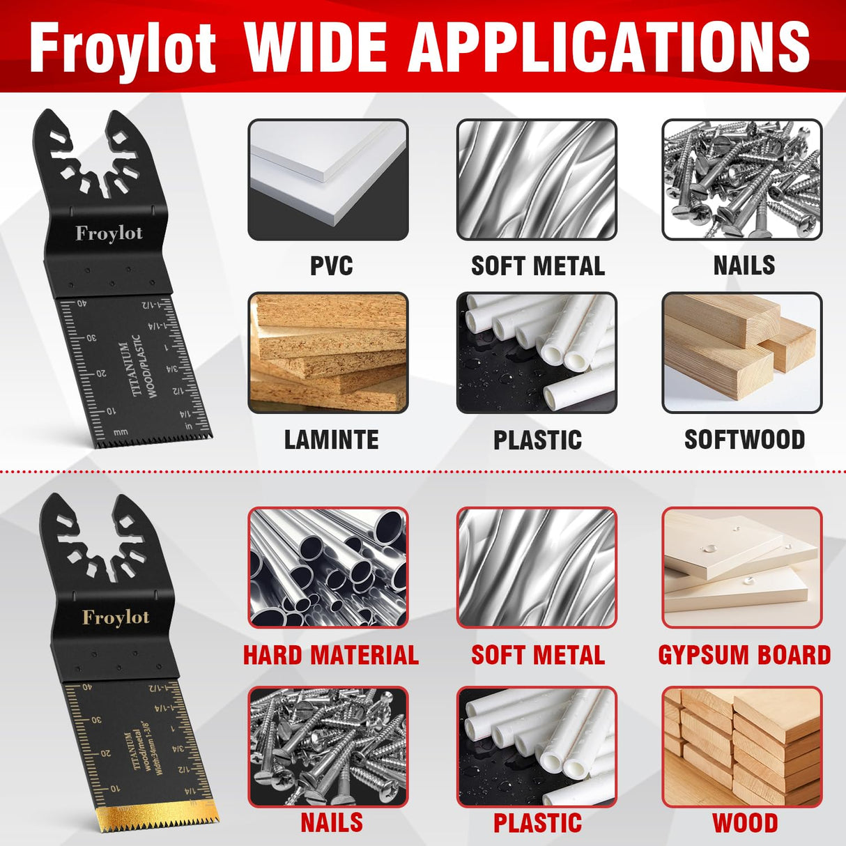 49pcs Titanium Oscillating Tool Blades High-Carbon Steel Multitool Blades, Universal Multi Tool Blades Kits for Metal Wood Cutting, Fit Dewalt Bosch Milwaukee Ryobi Rockwell Fein Makita FROYLOTㅤ