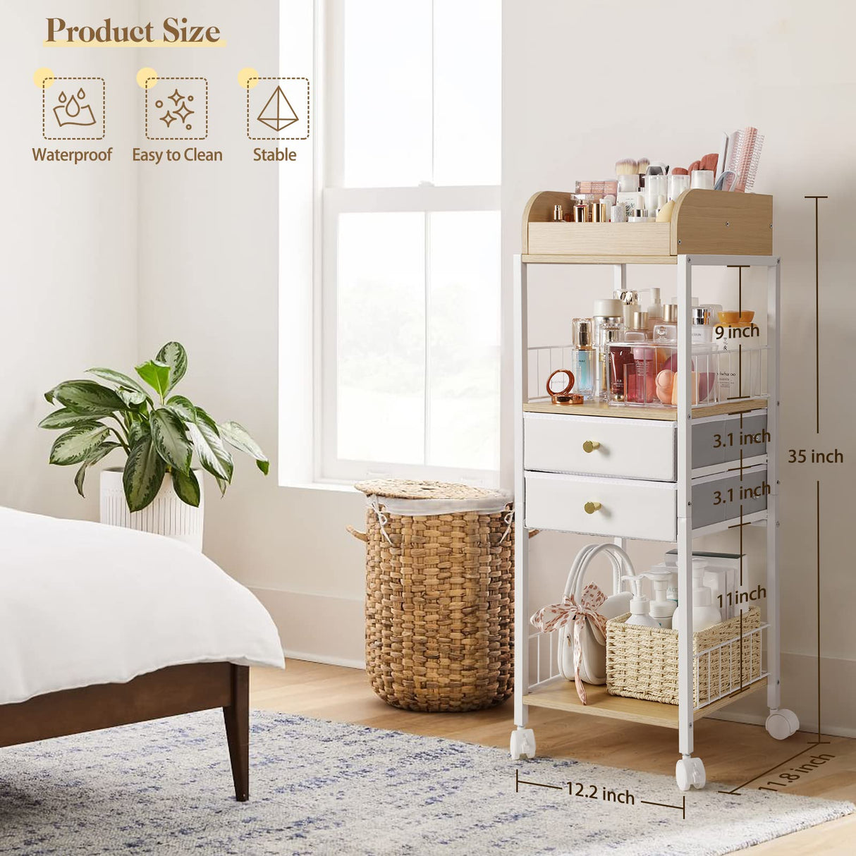 Makeup Organizer, Floor Skincare Organizers, Make Up Organizers and Storage with Drawers, Vanity Organizer Cosmetics Display Cases Holder for Skin Care Nail Polish Perfume Makeup brush Hair Tool SOLIMINTR