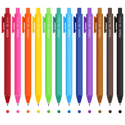 YISAN Colored Gel Pens,Retractable 0.7 mm Ink Pens,Fine Point Journal Pens Fast Dry 12 Assorted Colors,Smooth Writing for Journaling and Note Taking,Roller Ball Point,71044
