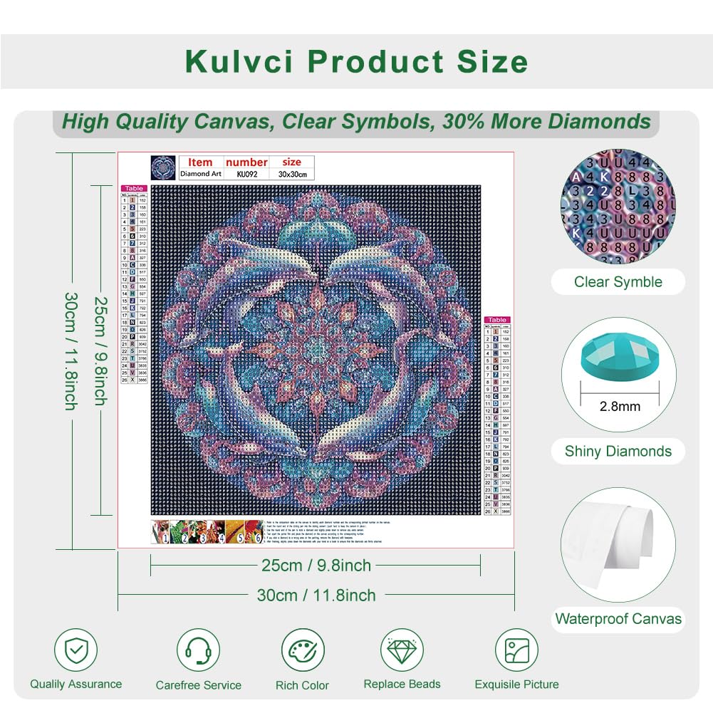 Kulvci Mandala Diamond Painting Kits for Adults, Diamond Art Kits for Beginners, 5D DIY Full Drill Gem Craft for Home Decor Gift 12x12inch Kulvci