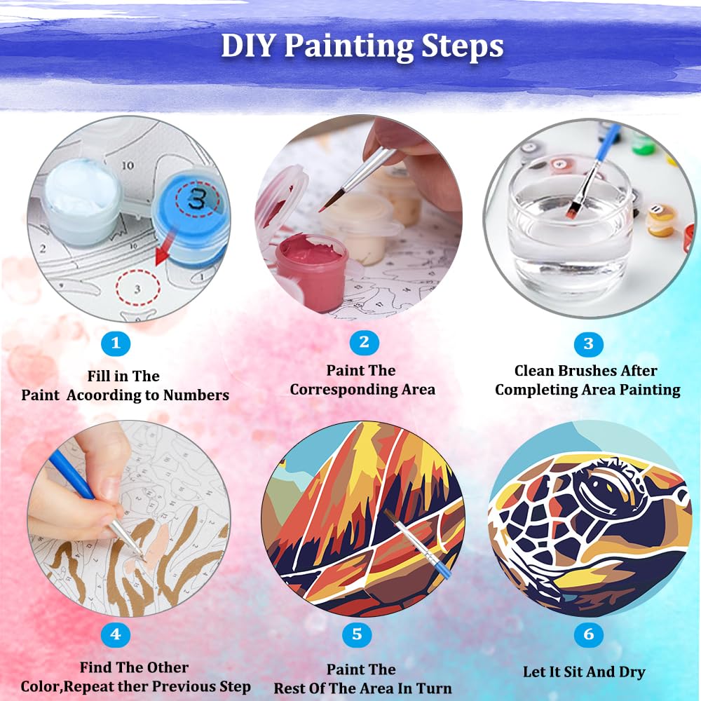 JUJUHOOD Abstract Turtle Framed Paint by Numbers Kit for Adults Beginner & Kids Ages 8-12, Ccean Turtle Paint by Number Without Easel, Simple Paint by Numbers for Gift Home Wall Decor (10x10Inch) JUJUHOOD