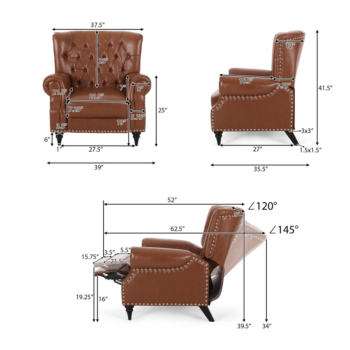 Christopher Knight Home Sunapee Tufted Recliner - Faux Leather - Cognac Brown/Espresso Christopher Knight Home