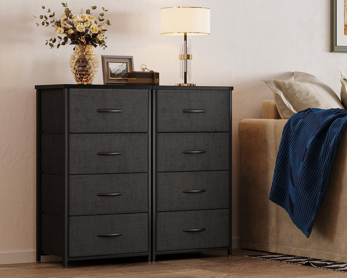 ODK Dresser for Bedroom with 4 Storage Drawers, Small Dresser Chest of Drawers Fabric Dresser with Sturdy Steel Frame, Dresser for Closet with Wood Top, Black ODK
