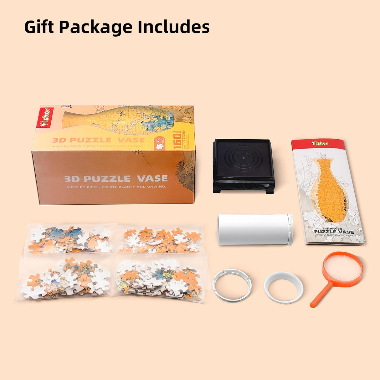 3D Puzzles Vase for Adults, 160 Pieces Puzzle Flower Vase for Home and Office Decor, DIY 4D Jigsaw Vase Arts and Crafts for Kids, Unique Housewarming Gifts for Moms YIZHOR