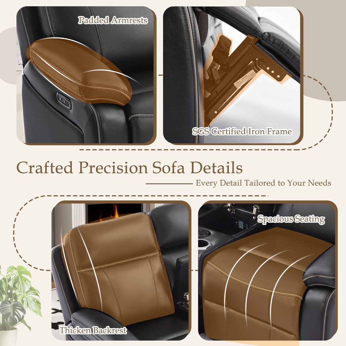 Neptane Power Reclining Loveseat with LED Reading Light/Storage Drawer/Bluetooth Speakers, Power Loveseat Recliner Sofa, Wall Hugger Reclining Loveseat with Outlets(Black, 2 Seat with Console) Neptane