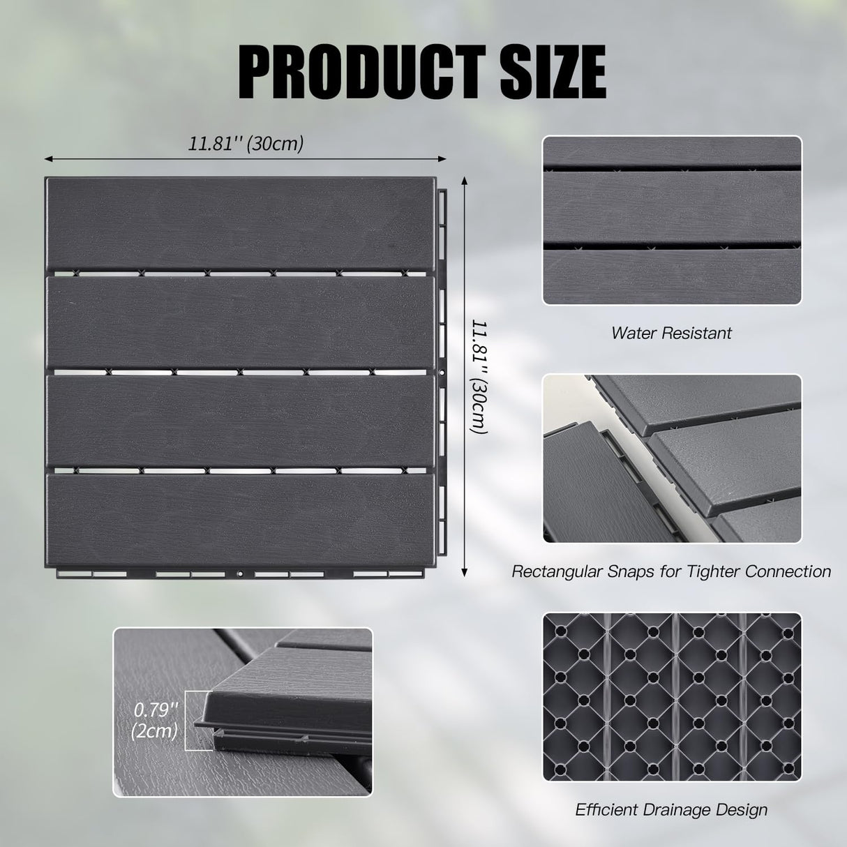 9 Pcs Plastic Interlocking Deck Tiles 12“x 12” for Bathroom, Swimming Pool, Garden, Balcony, Indoor & Outdoor Floor Drainage, Non Slip Soft Floor Mat YI