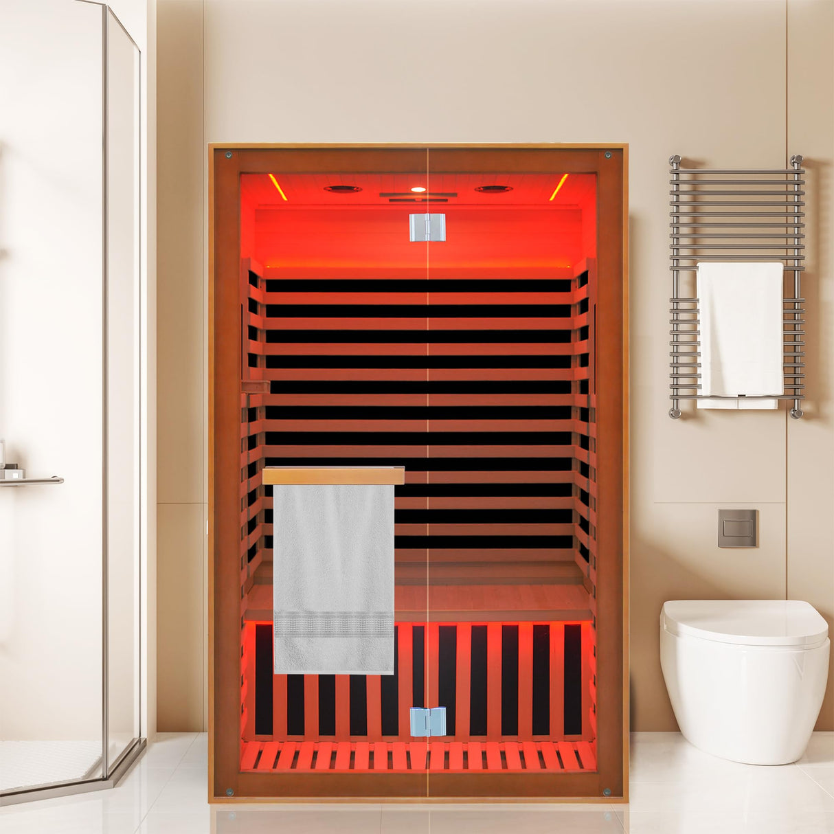 Efficraft Infrared Home Sauna Room 2 Person Hemlock Wooden Indoor Dry Sauna with Bluetooth Speakers & Red Light 1950W LCD Control Panel Temp and Time Pre-Set,1-Year Aftersale Efficraft