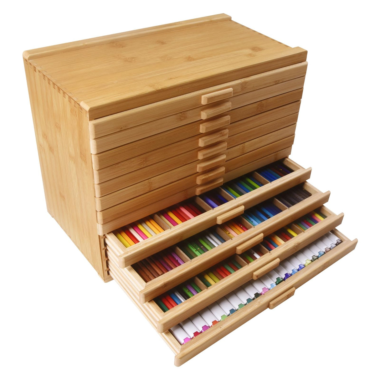 Vencer 12-Drawer Bamboo Artist Supply Storage Box - Effortlessly Organize and Store Pencils,Pens,Pastels,Markers,Brushes,and Tools with Adjustable Compartments and Generous Capacity,VAO-020 Vencer
