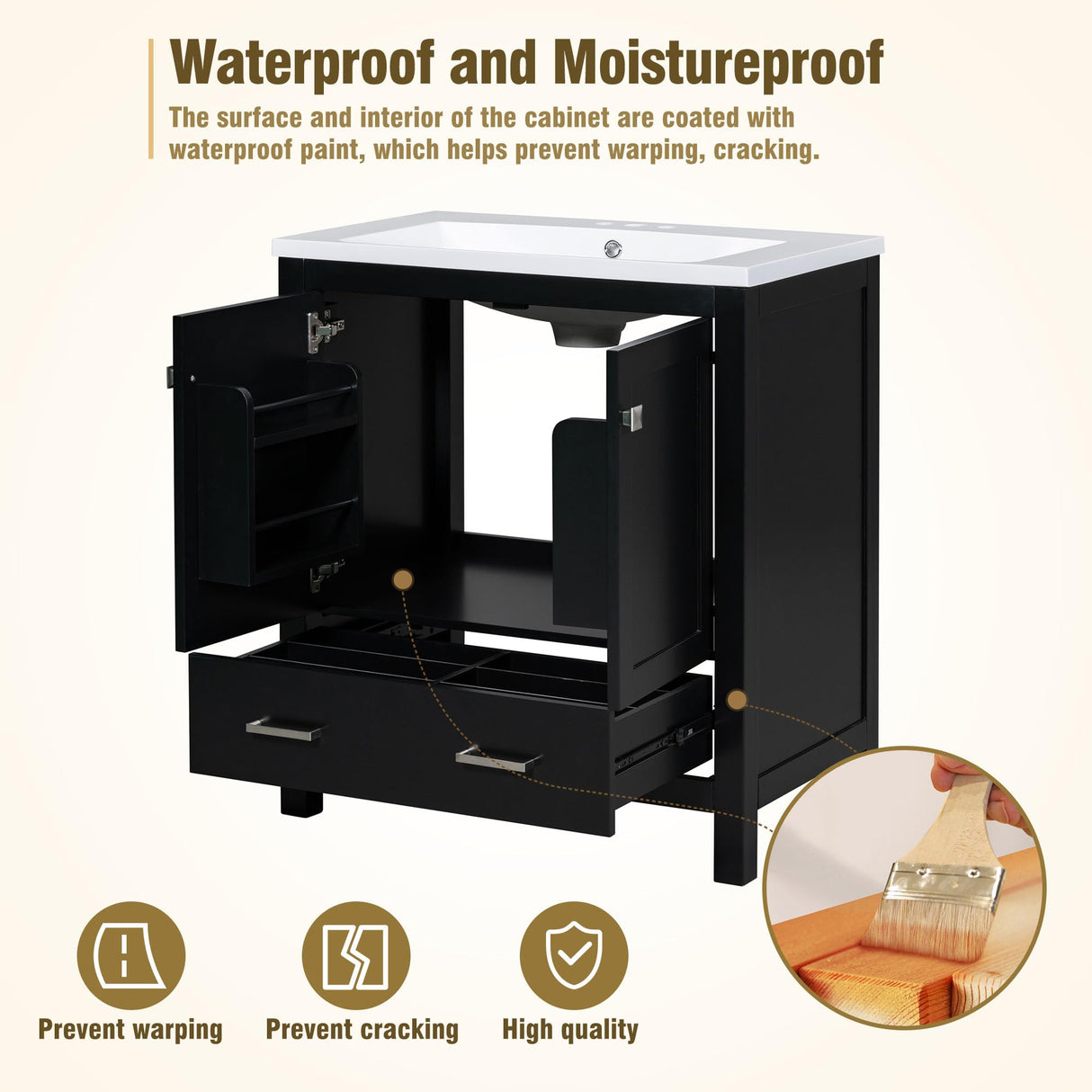 Merax 30" Bathroom Vanity with Single Sink, Combo Cabinet Undermount Sink, Bathroom Storage Cabinet with 2 Doors and a Drawer, Soft Closing, Multifunctional Storage, Solid Wood Frame, Black Merax