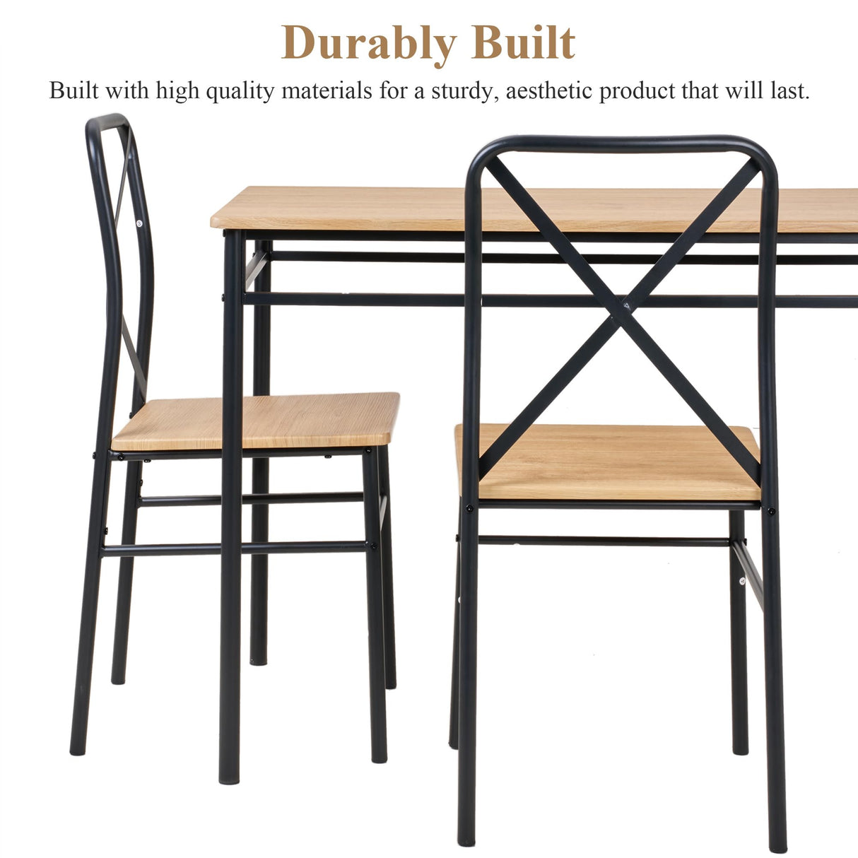 VECELO 5-Piece Kitchen Dining Table Set, Wood Tabletop & Heavy-Duty Metel Frame, Rectangle Dinette with 4 Chairs for Small Space, Breakfast Nook, Natural & Black VECELO