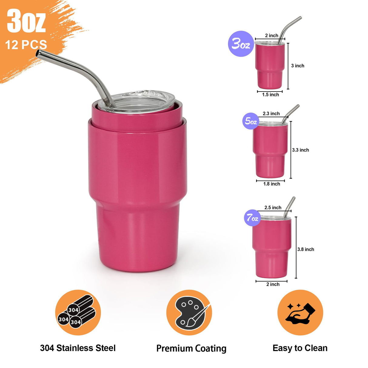 FECBK 3 oz Mini Tumbler Shot Glass with Straw and Lid 12 Pcs Sublimation Shot Glasses Tumblers Stainless Steel Mini Shot Glasses with Lids for Wedding Party Whiskey Cocktail Bar, 12 Colored FECBK