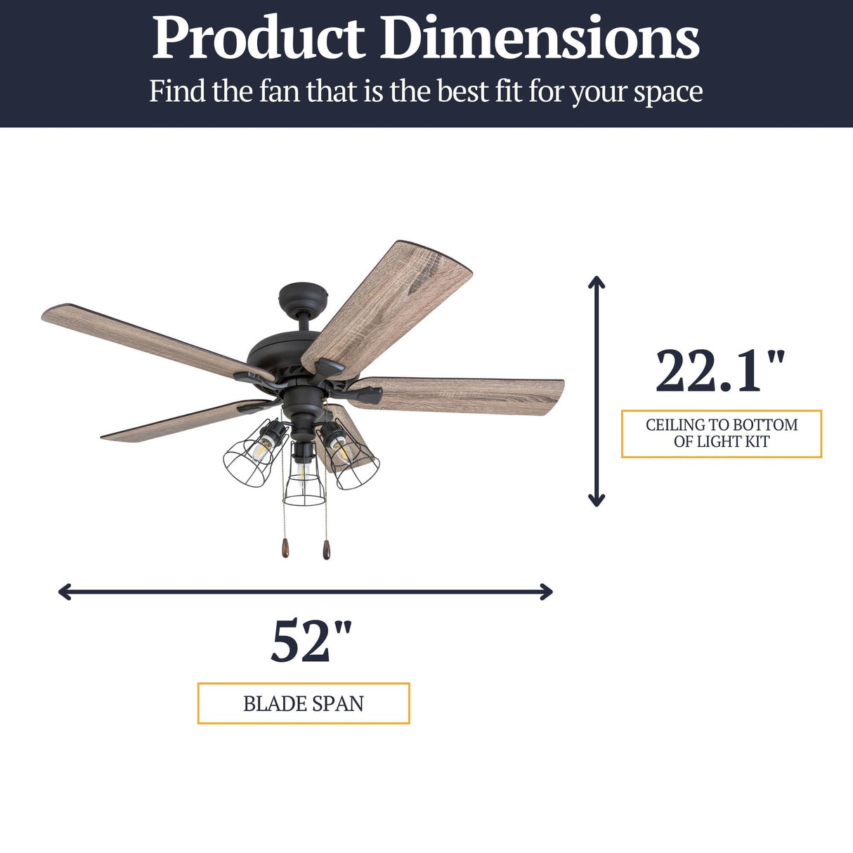 Prominence Home Lincoln Woods, 52 Inch Industrial Style LED Ceiling Fan with Light, Pull Chain, Three Mounting Options, 5 Dual Finish Blades, Reversible Motor - 50581-01 (Bronze) Prominence Home