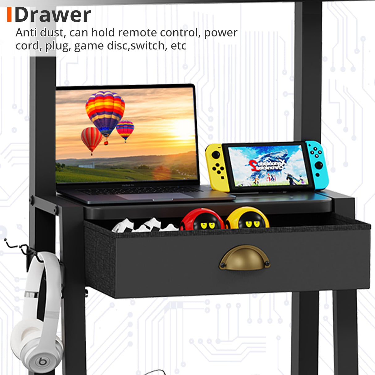 Mobile TV Cart with Drawer,for 23-75 inch Flat/Curved Screen Up to 120lbs,Adjustable Height Rolling TVs Floor Stand with 2 Tiers Shelves,Locking Wheel,for Indoor Outdoor,Max VESA 600x400mm,Black Aokitsink