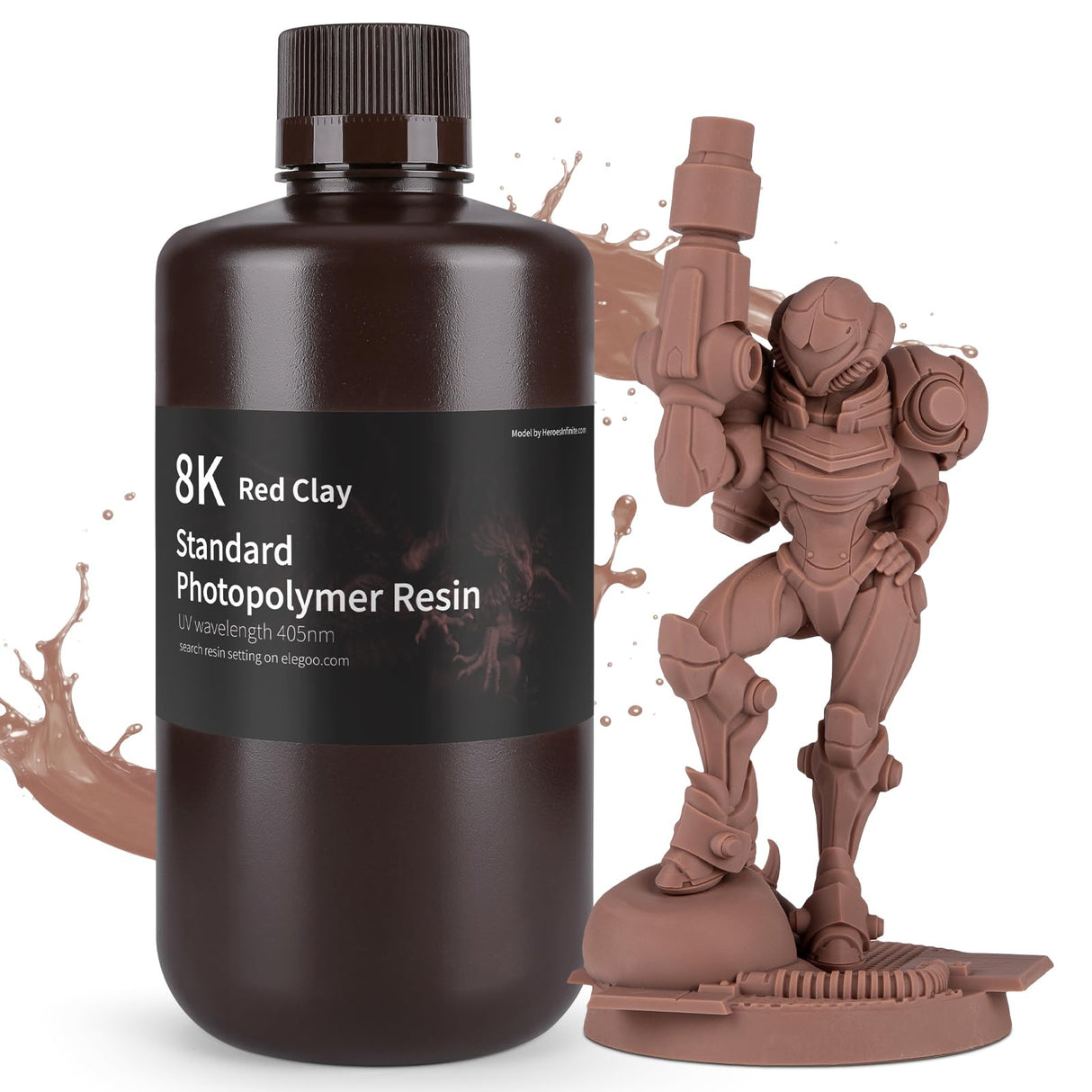 ELEGOO 8K 3D Printer Resin, Standard Photopolymer Resin 405nm UV-Curing Resin, Best for 8K/9K/12K LCD 3D Printer 1000G Red Clay ELEGOO