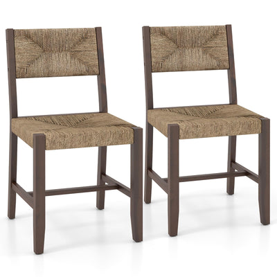 GOFLAME Wooden Dining Chairs Set of 2, Boho Farmhouse Cane Chairs with Natural Weave Seagrass Rattan Backrest & Seat, Armless Rattan Accent Chairs with Solid Wood Frame for Kitchen Dining Room