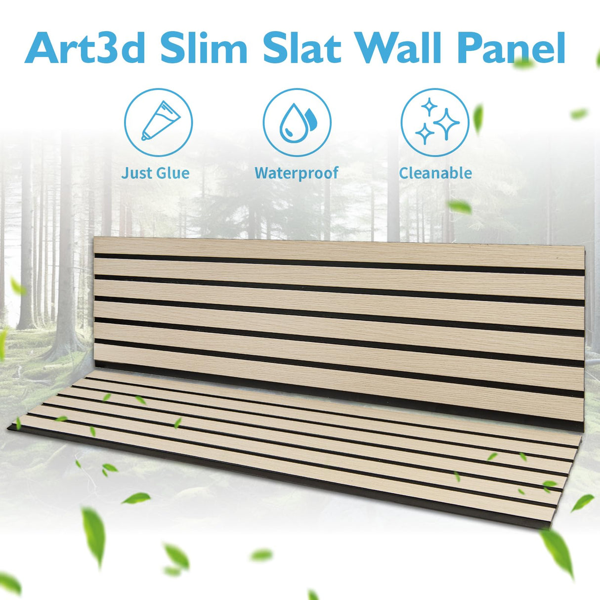 Art3d 4-Pack Glue-On Six-Grid Wainscoting Panel for Interior Wall Decor - 104 x 12 Inch Polystyrene Ultralight Slim Slat Wall Panels for Living Room Bedroom, Oak Art3d