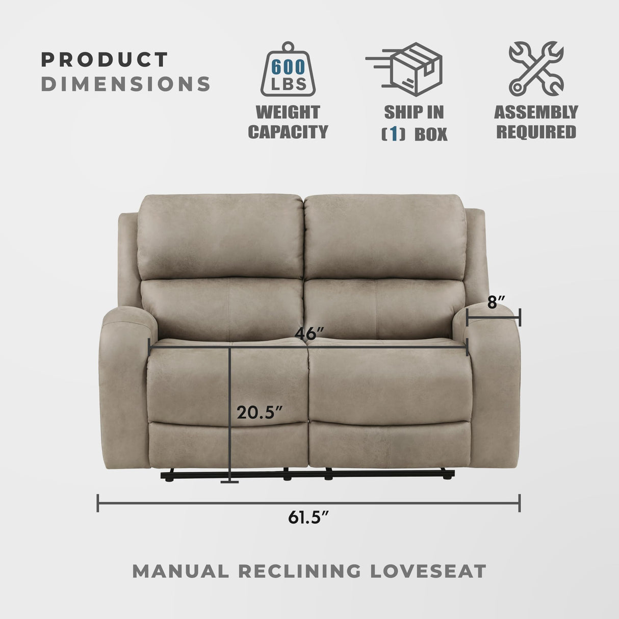 Lexicon Recliner Couch, Wall Hugger Sofa Recliners, Home Theater Seating Dual Reclining Couch, Manual Recliner Couches for Living Room, Bedroom, Office, Apartment, 61.5'' Loveseat Recliner, Brown Lexicon