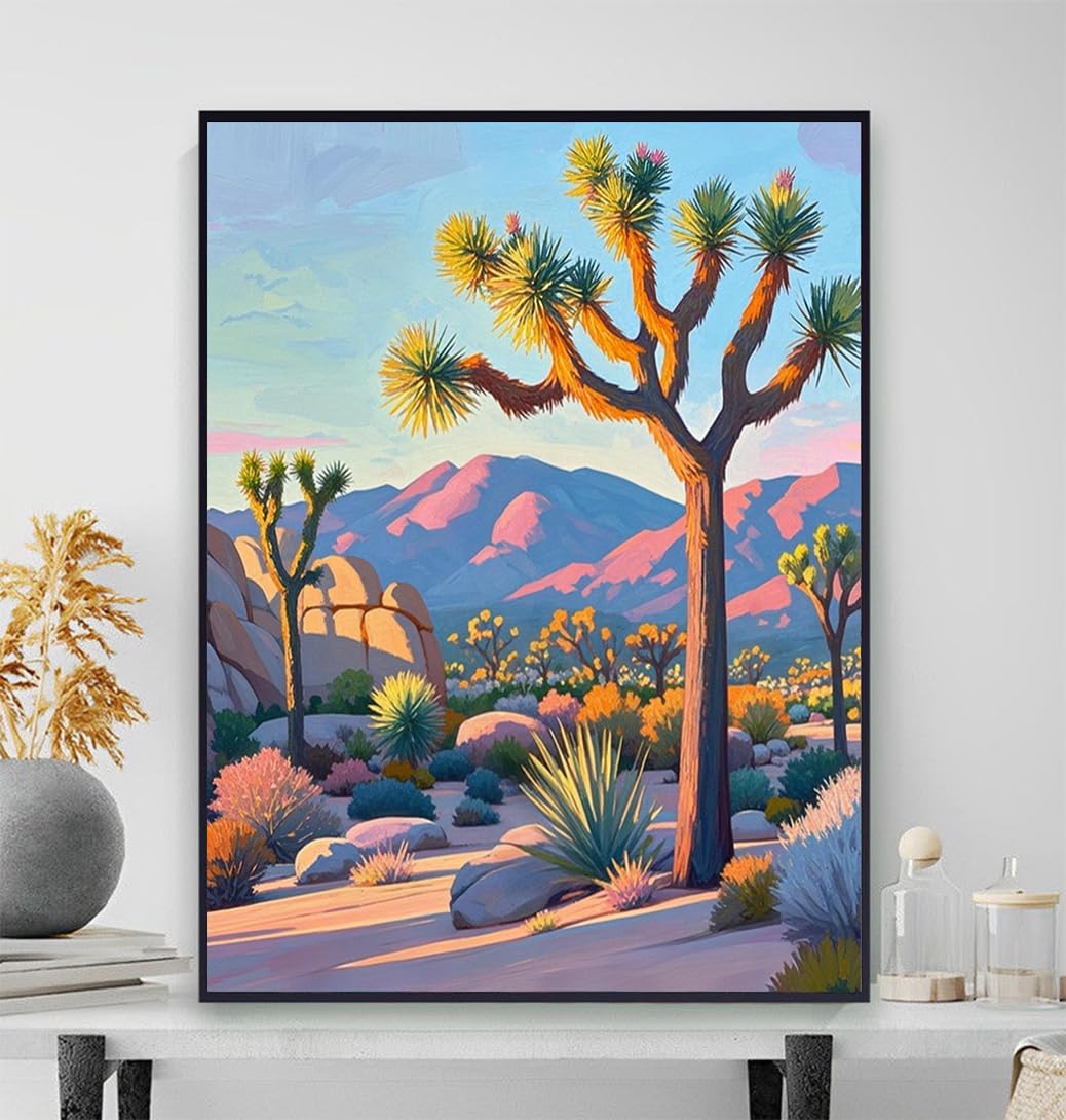 ACIOPPL Sight Paint by Numbers for Adults Beginner National Park DIY Acrylic Painting Kit Landscape Oil Painting by Number Kit Scenery Drawing Canvas Set for Home Wall Decor Joshua Tree National Park Generic