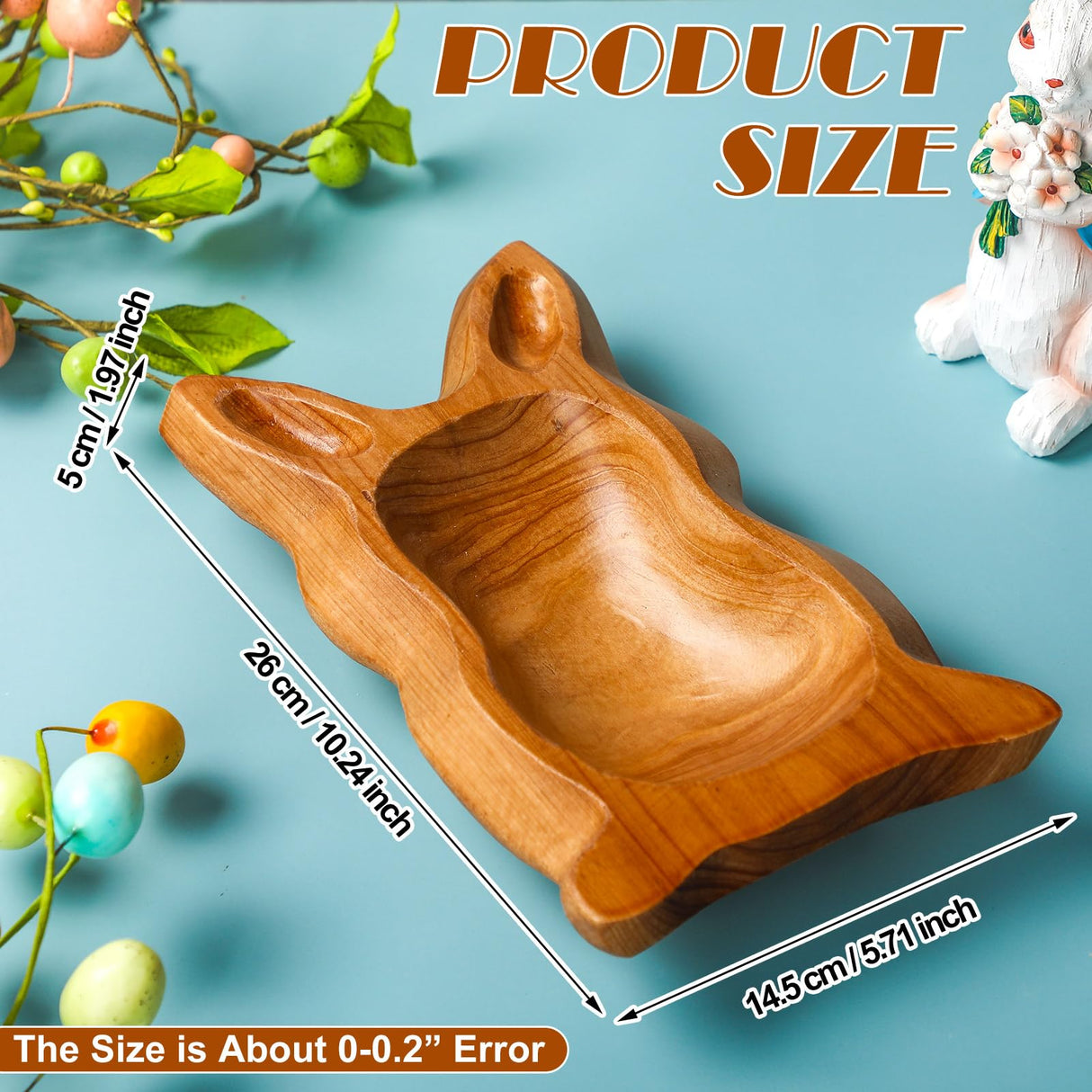 SiliFine Easter Bunny Shaped Dough Bowl Easter Decorative Bunny Bowl Rabbit Shaped Wooden Bowl Farmhouse Rustic Serving Trays Primitive Wood Trencher Tray for Easter Table Centerpiece Home Decor SiliFine