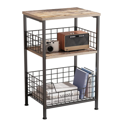 X-cosrack Industrial Retro End Table with 3-Tier Storage for Versatile Use in Living Room, Bedroom, and Office