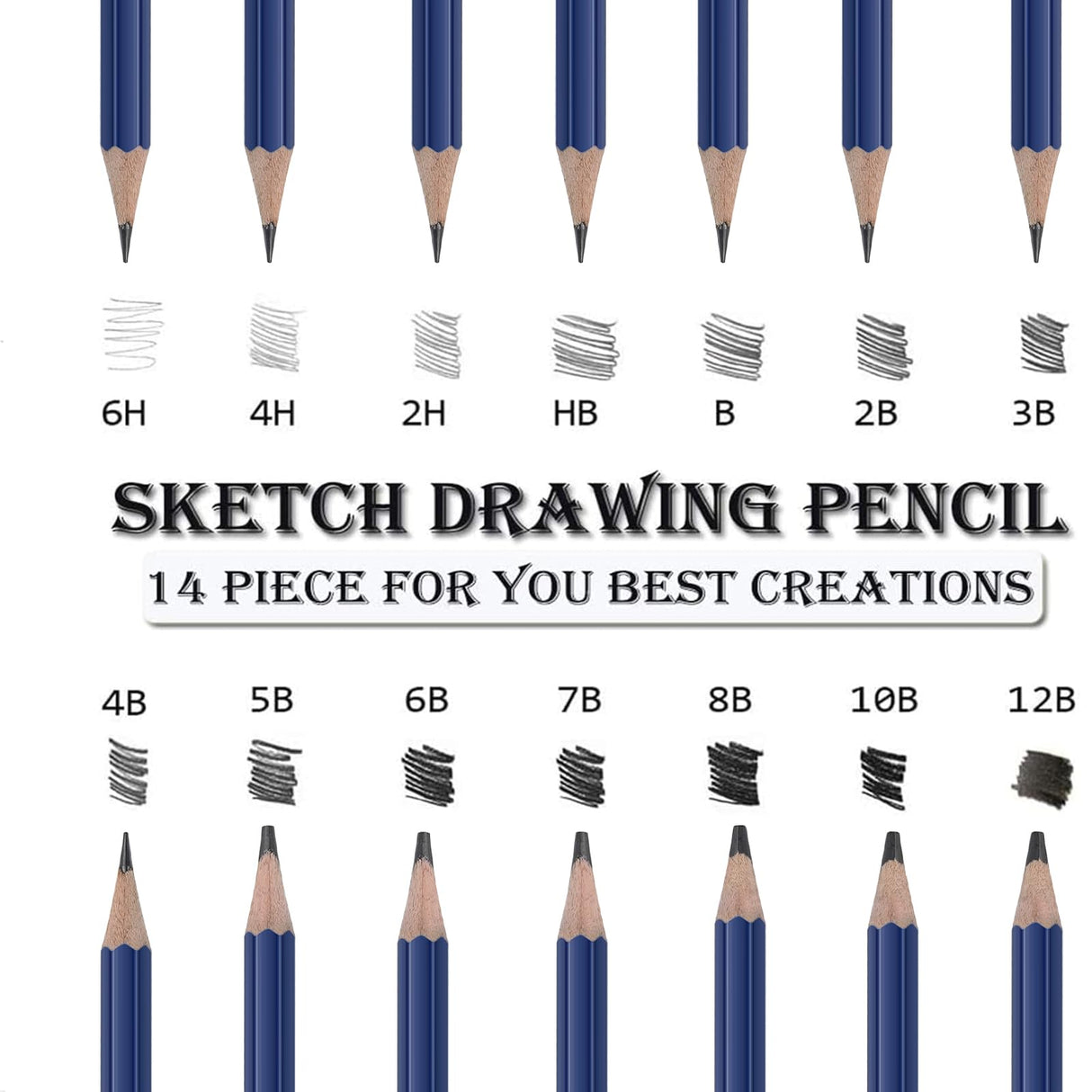 Daerthotk Pencils Drawing Sketching Set 14 pcs Graphite (12B - 6H) Kit Soft Pencils Ideal Gift for Drawing Art, Sketching, Shading, Artist Pencils for Beginners Pro Artists Daerthotk
