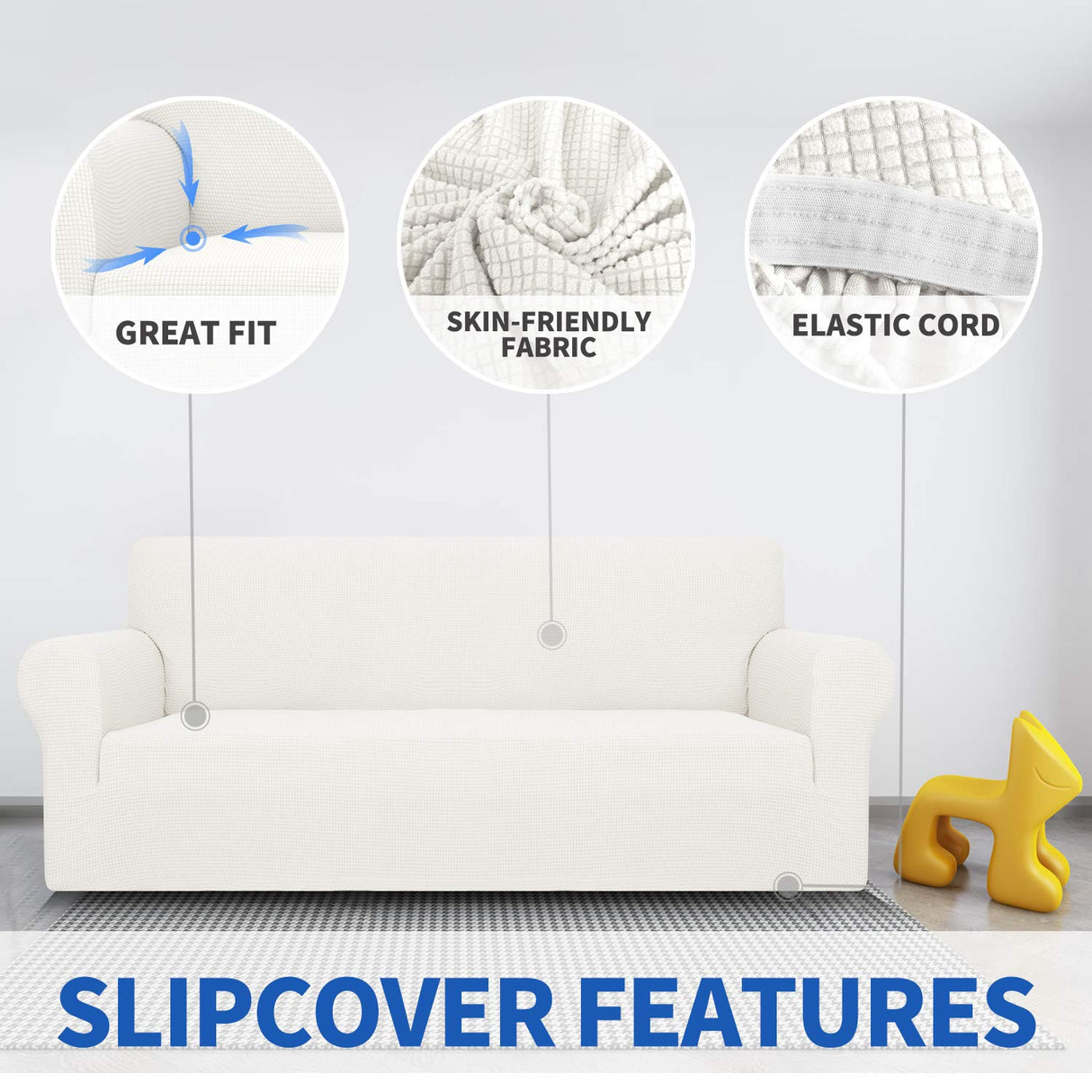 MAXIJIN Stretch Loveseat Sofa Slipcovers 1 Piece Love Seat Couch Covers for 2 Cushion Couch Non Slip Sofa Cover Washable Dog Cat Proof Furniture Protector Pet Friendly (Loveseat, White) MAXIJIN
