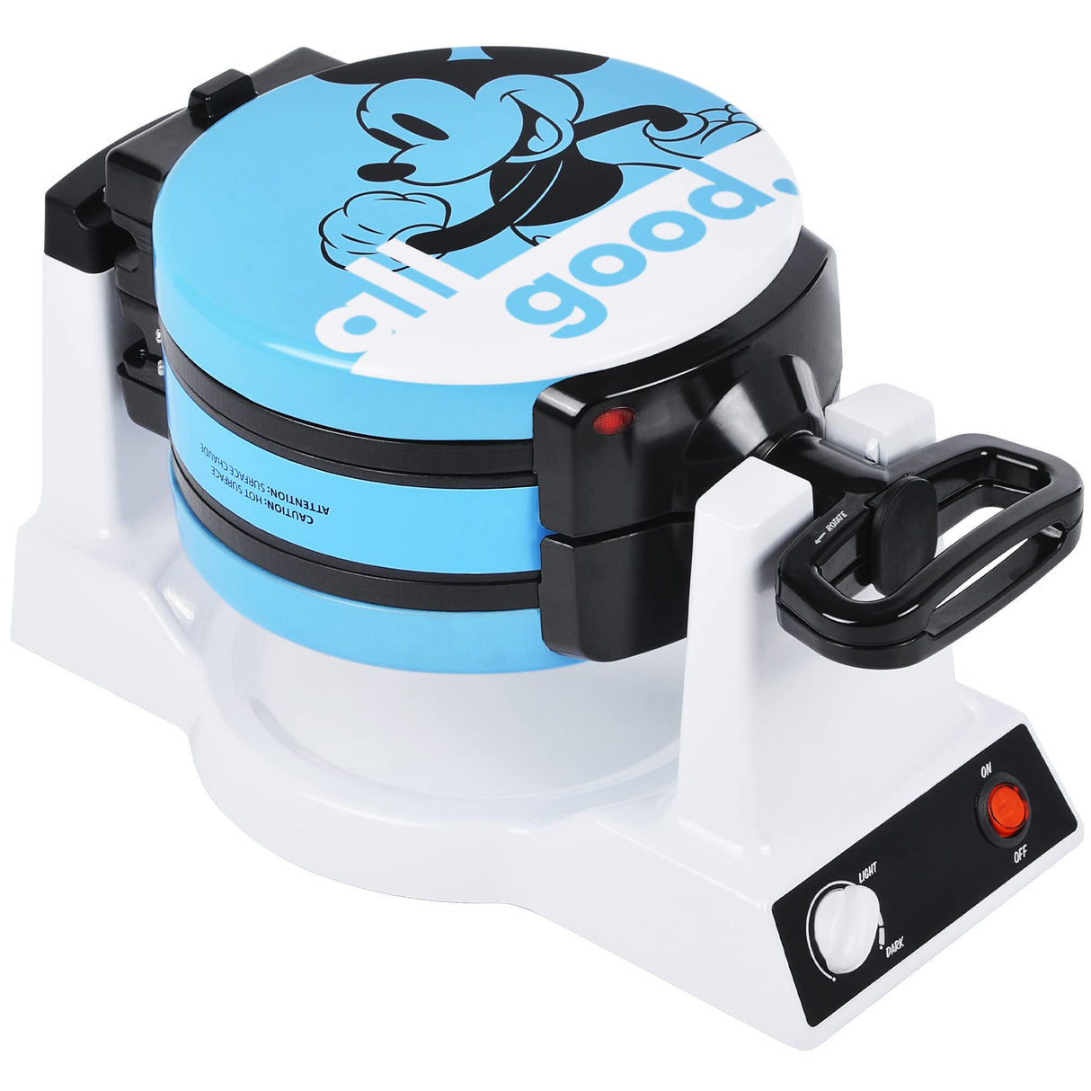 Disney Mickey & Minnie Double Flip Waffle Maker by Select Brands - Disney Waffle Maker - Features Non-Stick Plates - Blue Minnie & Mickey Mouse Waffle Iron for Disney Fans - Makes 6 Waffles Disney