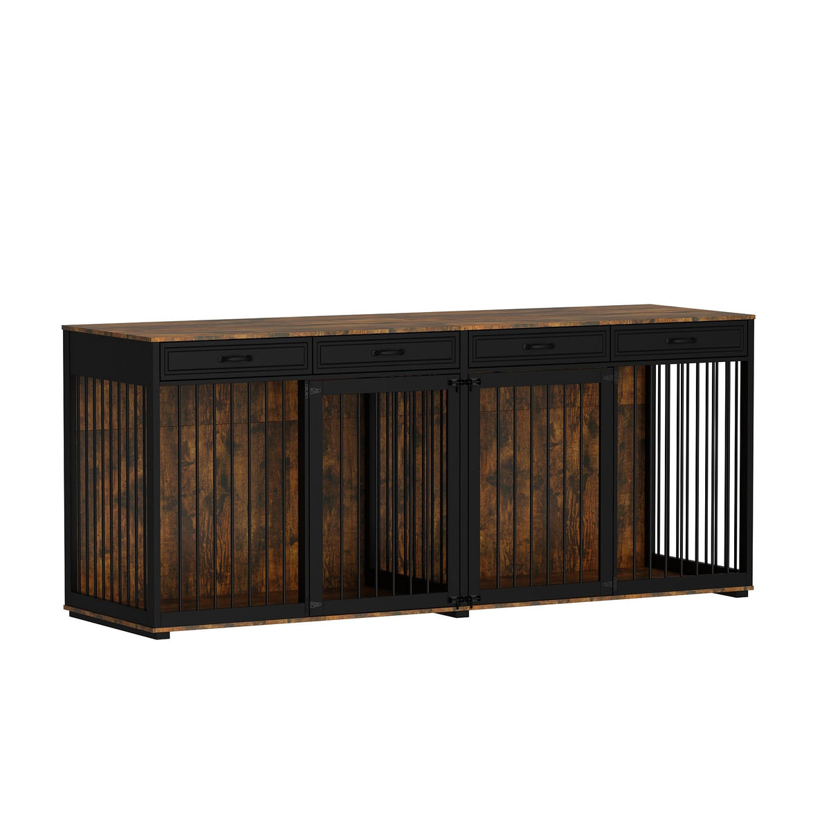 Timechee 93" Extra Large Dog Crate with Double Rooms, Heavy Duty Wooden Dog Cage Furniture Dog Crate Kennel with Drawers & Removable Divider,Indoor Luxury Dog House for Large Medium Dogs, Rustic Brown Timechee