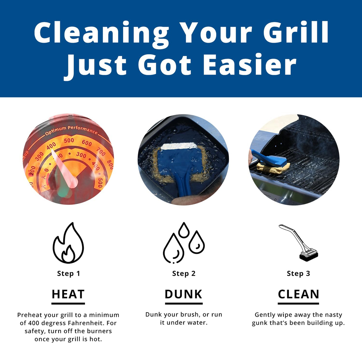 Grill Rescue BBQ Replaceable Scraper Cleaning Head, Bristle Free - Safe, Durable and Unique Scraper Tools for Cast Iron or Stainless-Steel Grates, Barbecue Cleaner (GB3000) Grill Rescue