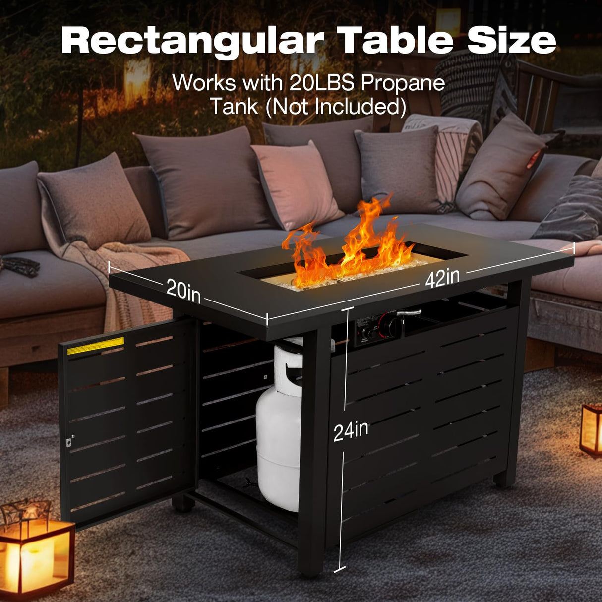 Hykolity 42 Inch Gas Fire Pit Table, 60,000 BTU Propane Pits for Outside with Steel Lid and Waterproof Cover, 2 in 1 Firepit Table Gatherings Parties on Patio Deck Garden Backyard, Black hykolity
