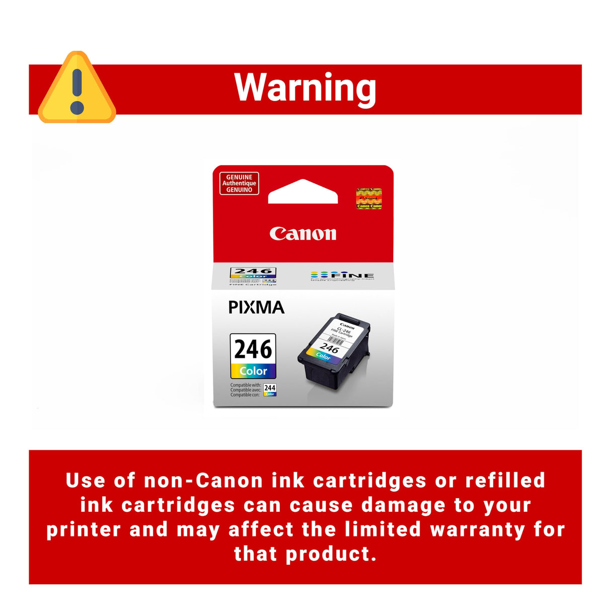 Canon CL-246 Genuine Color Ink Cartridge, Compatible with iP2820, MG2420/2924/2920/3020/2522/2525, MX492, TS3120/302/302a/202/202a/4520/3320 Canon