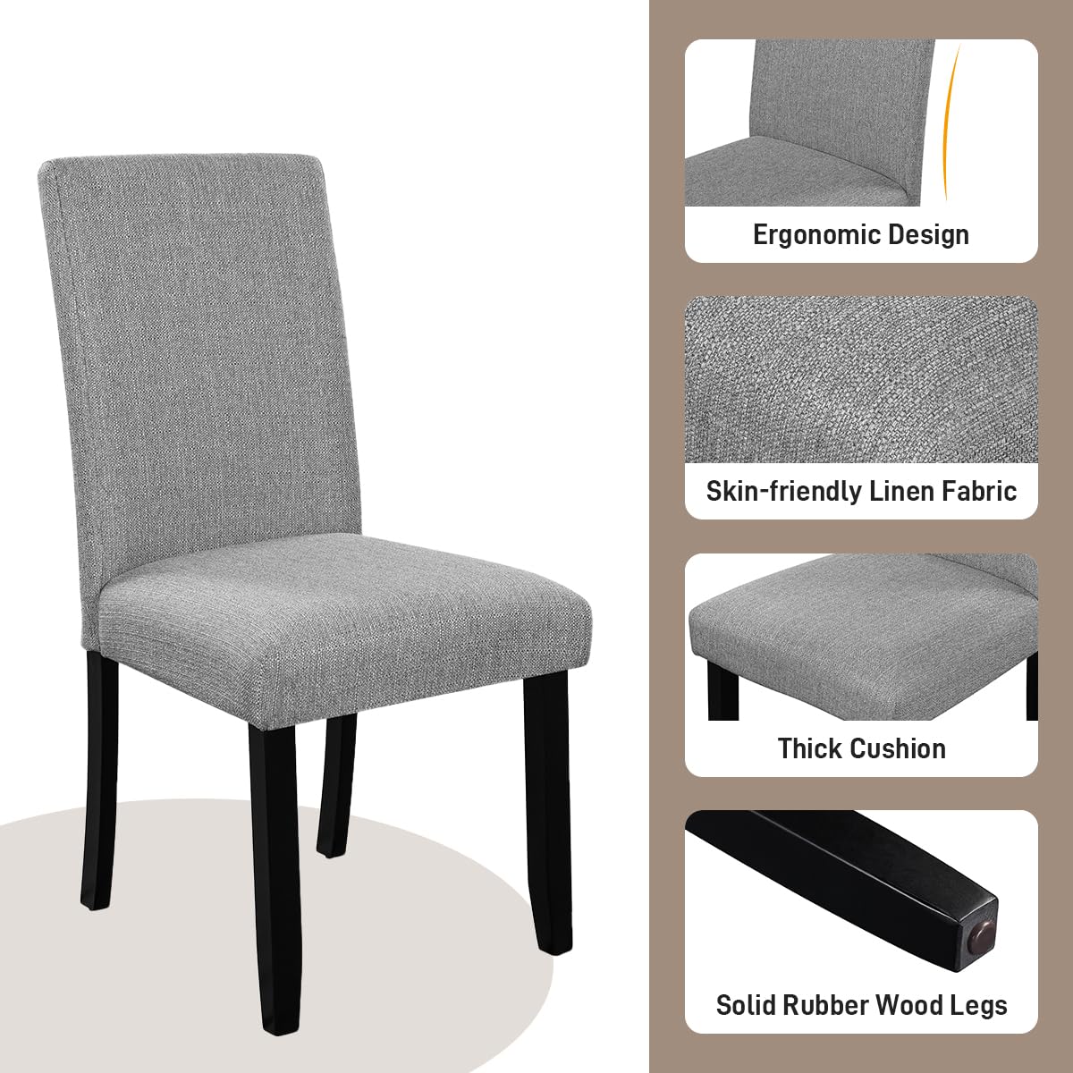 Merax 5-Piece Round Dining Table Set, Modern 4 Upholstered Chairs for Living,Kitchen Room, 43 Inch, Grey+Black Merax