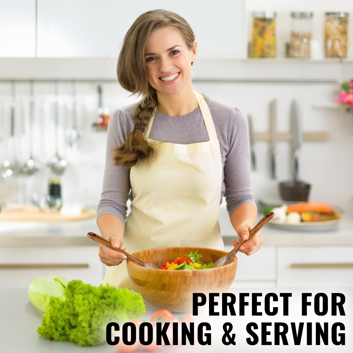 Zulay Kitchen Premium Large Teak Wooden Spoon For Cooking - Durable Wooden Cooking Utensil, Perfect Wooden Kitchen Utensil Set Addition, Smooth Finish Natural Teak Spoon, Non-Stick Wooden Spoon Zulay Kitchen