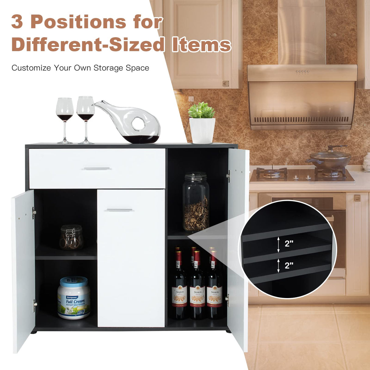 COSTWAY Buffet Sideboard Storage Cabinet, White Kitchen Sideboard with Spacious Table Top, 2 Door Cabinets, Large Drawer, Adjustable Shelf, Anti-Toppling Device, Console Cupboard for Home Living Room COSTWAY