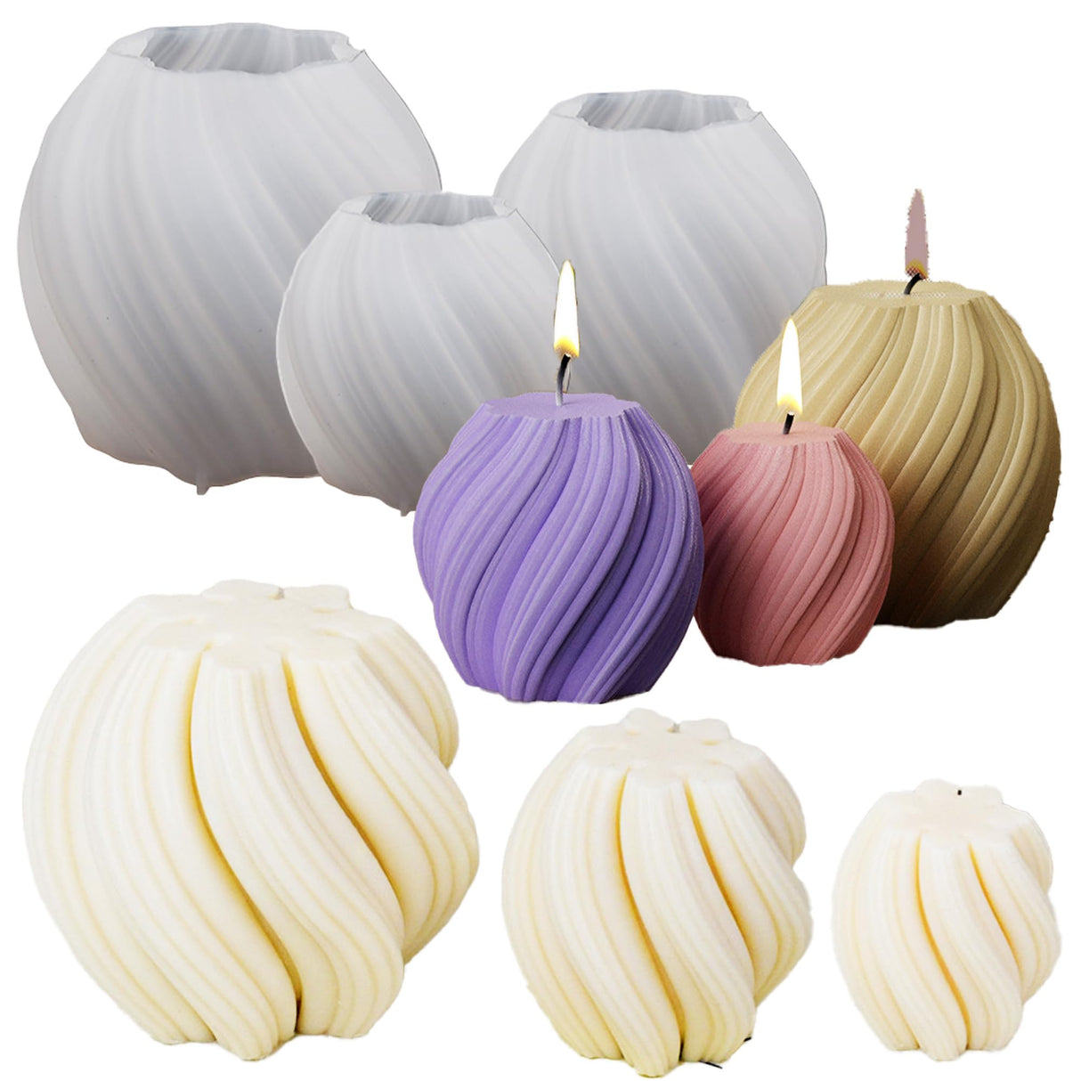 3 Pack Wave Candle Molds - Multiple Size Ball, Spiral & Resin Casting Molds for Soap Making & Home Decor ESEDAGE