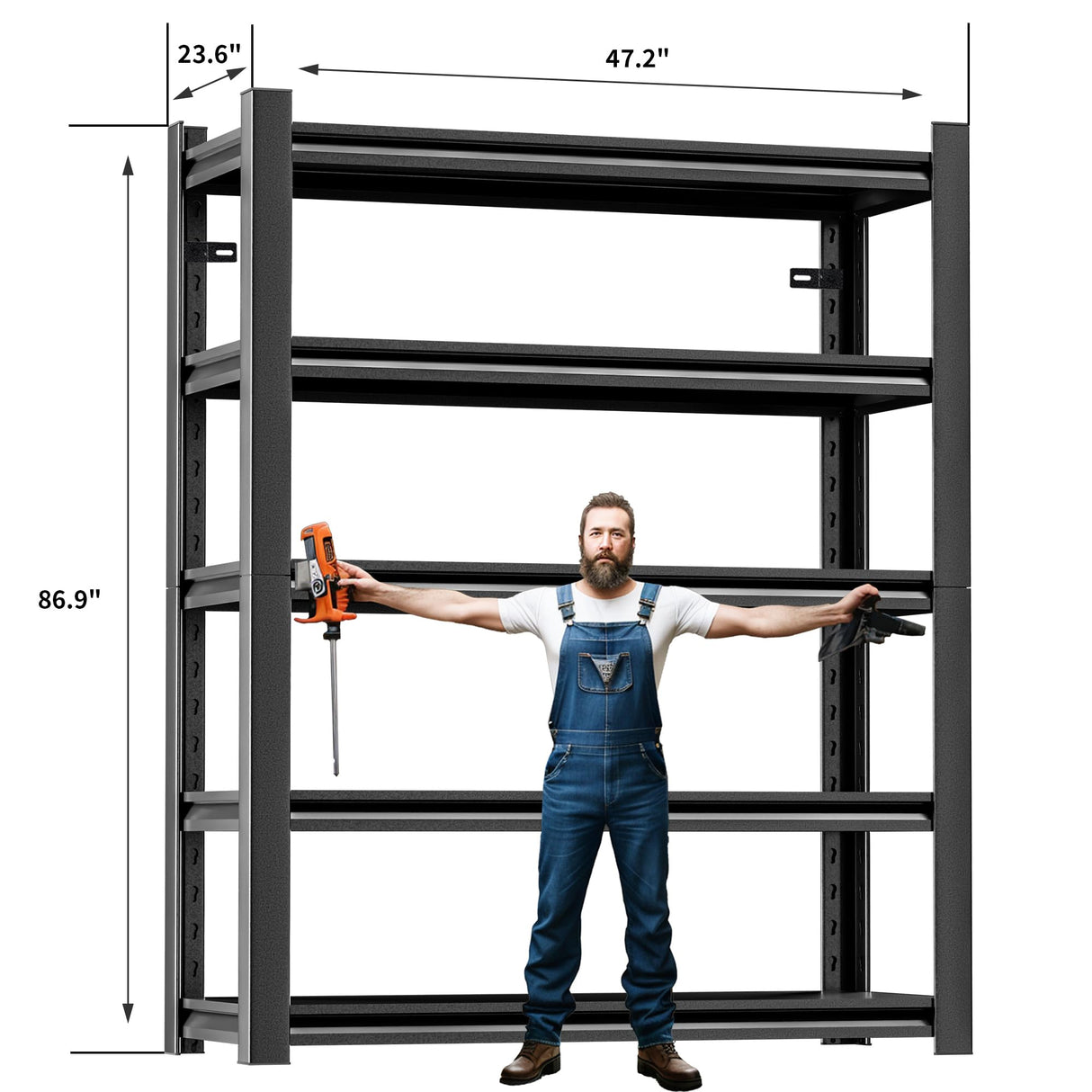 Hzdbhd Garage Shelving,87"X48"X24"Inches,Heavy Duty Sturdy Steel Thickened Metal Shelves for Storage,Garage Storage Shelves,Black Shelving Unit Shelf Rack Industrial Shelving Shelf Hzdbhd