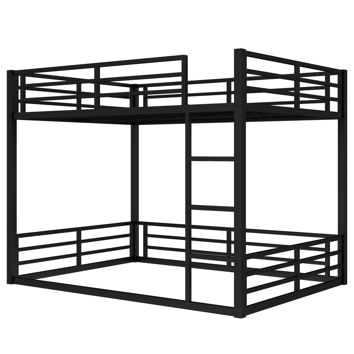 Queen Over Queen Bunk Bed Frame with Noise Reduced Design, Heavy Buty Floor Bunk Bed with Build in Ladder for Adults, Teens, No Box Spring Needed, Not Include Mattres Bellemave