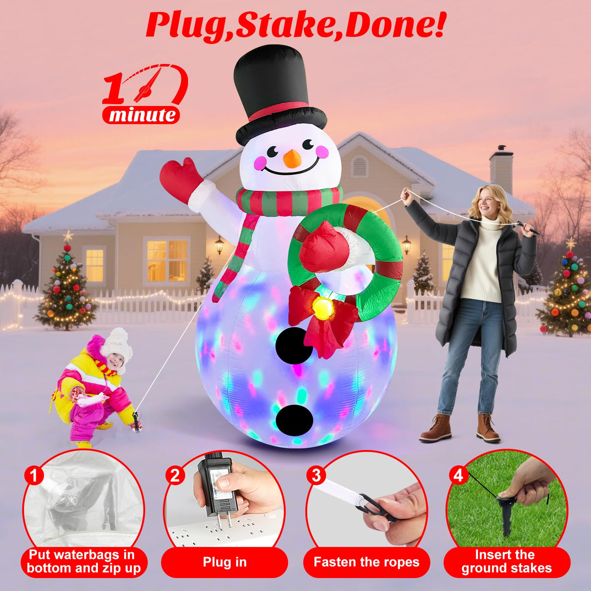 Christmas Inflatables Decorations Outdoor Blow Up Yard Snowman Rotating Led Lights, 8 Ft Tall Funny Large Merry Xmas Blowup Snow Man Outside Figures Vacation Front Lawn Holiday Winter Big Decor MICOCAH