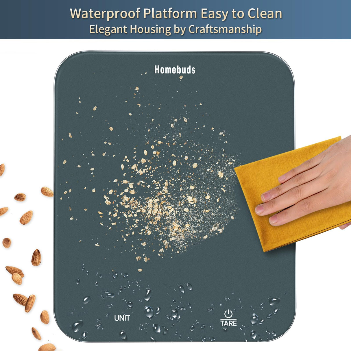 Homebuds Food Scale, 33lb/15kg Digital Kitchen Scale, Weight Grams and Ounces in 1g/0.1oz Precision for Baking and Cooking, LED Display, 3*AAA Batteries Included, Tempered Glass, Blue HomeBuds