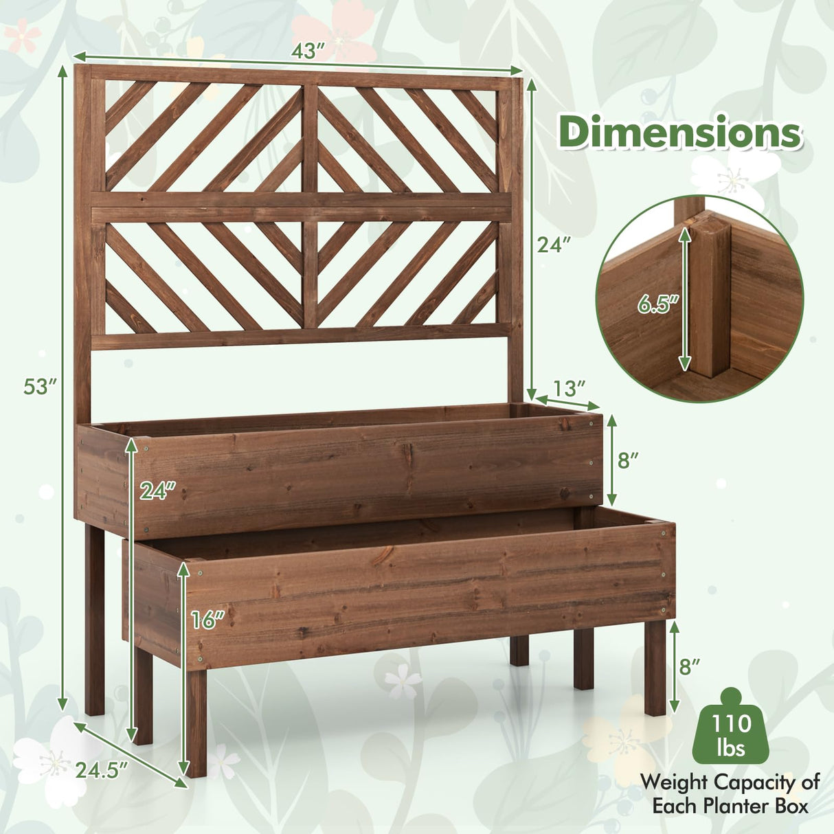 Toolsempire Raised Garden Bed with Trellis & 2 Planter Boxes, 2-Tier Outdoor Wooden Elevated Planter Box with Legs & Drainage Holes, Gardening Planter for Flowers, Herbs, Vegetables & Fruits(Brown) Toolsempire