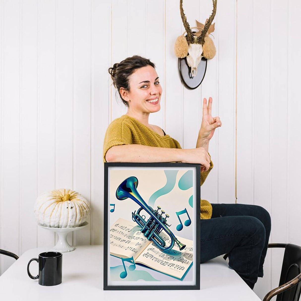 Trumpet with Music Notes Diamond Painting DIY Kits 5D Diamond Art Full Round Drill Crystal by Number Stitch Handmade Arts and Crafts for Living Room Home Wall Decor 12x16 inch Noveora