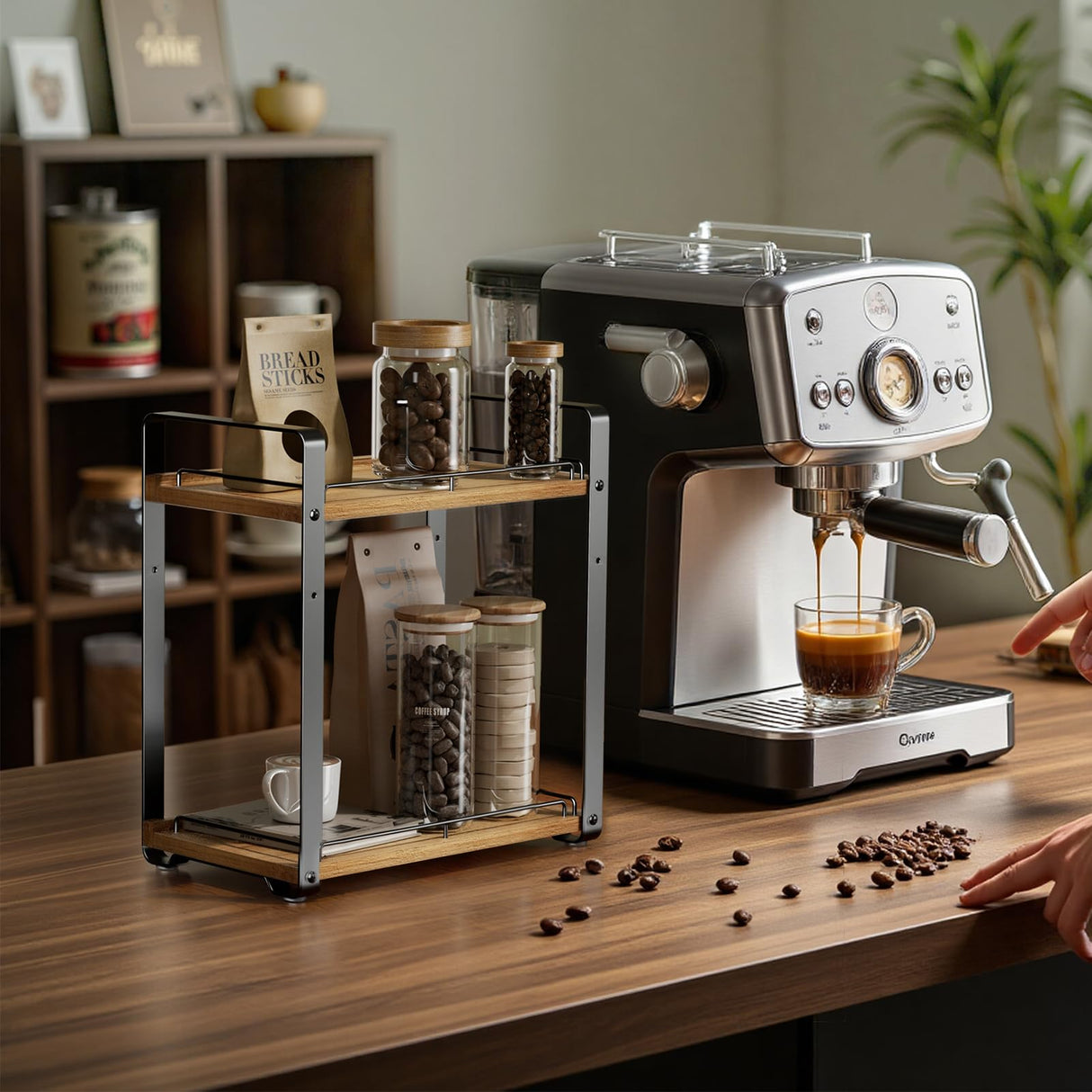 Delamu 2-Tier Bathroom Counter Organizer, Wood Vanity Organizer Countertop for Skincare & Makeup, Multi-Purpose Vanity Bathroom Shelf for Coffee Station Kitchen Storage and Organization Delamu