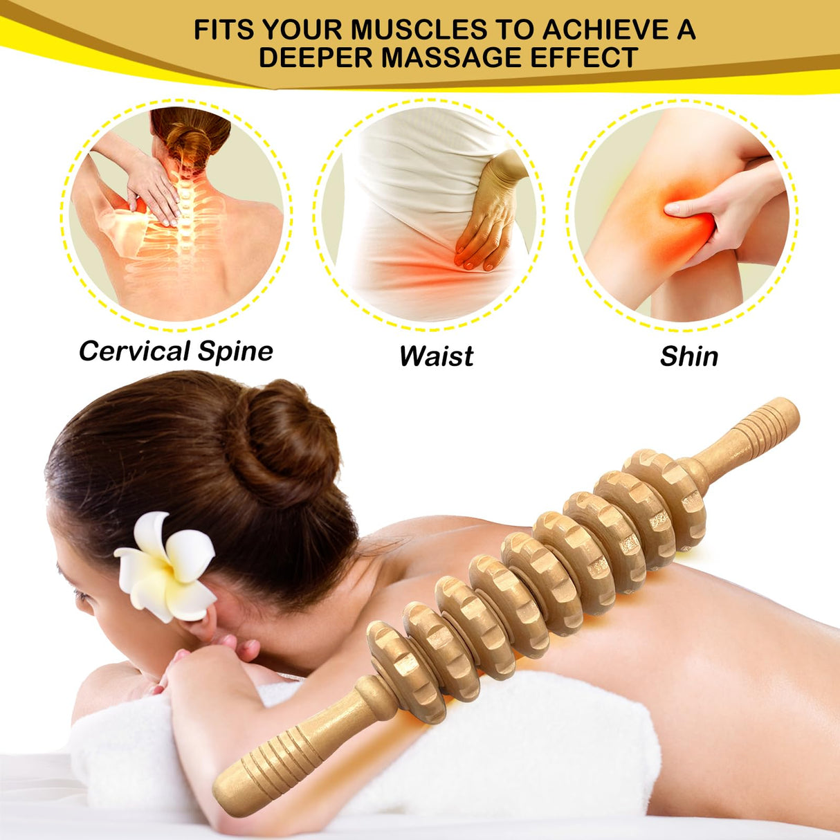 Deston Manual Massager Wooden Handheld Roller Trigger Point Massager Stick for Fascia, Cellulite, Muscle & Abdomen, Body Therapy Massager, Muscle Belly Relief Tool, Natural Wood Deston