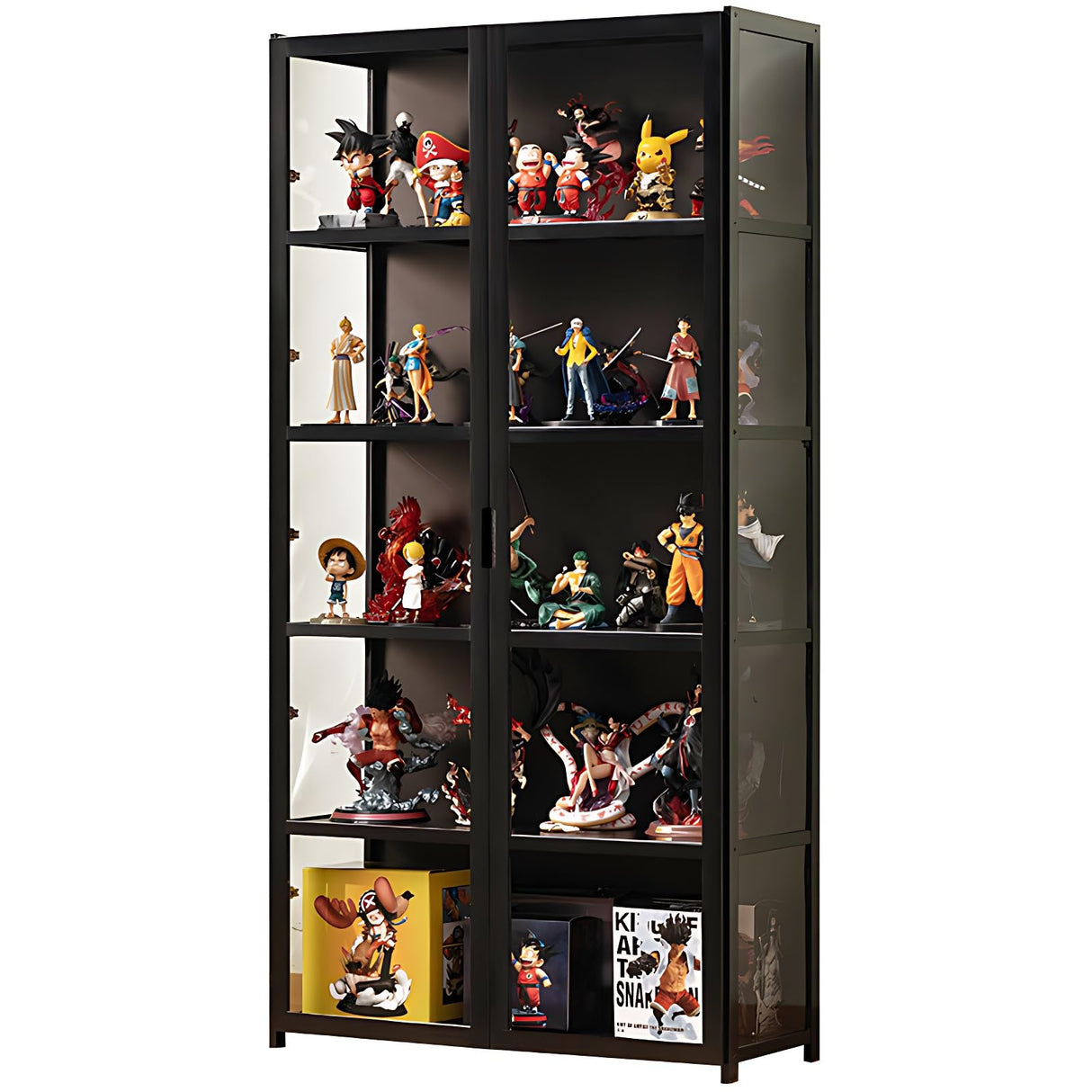 idhhco 5 Tier Curio Display Cabinet, Display Cabinet with Acrylic Glass Door, Collectibles Toy Organizers Rack & Display Shelf, Kids Bookcase for Bedroom, Reading Nook, Toddler's Room, Bamboo idhhco